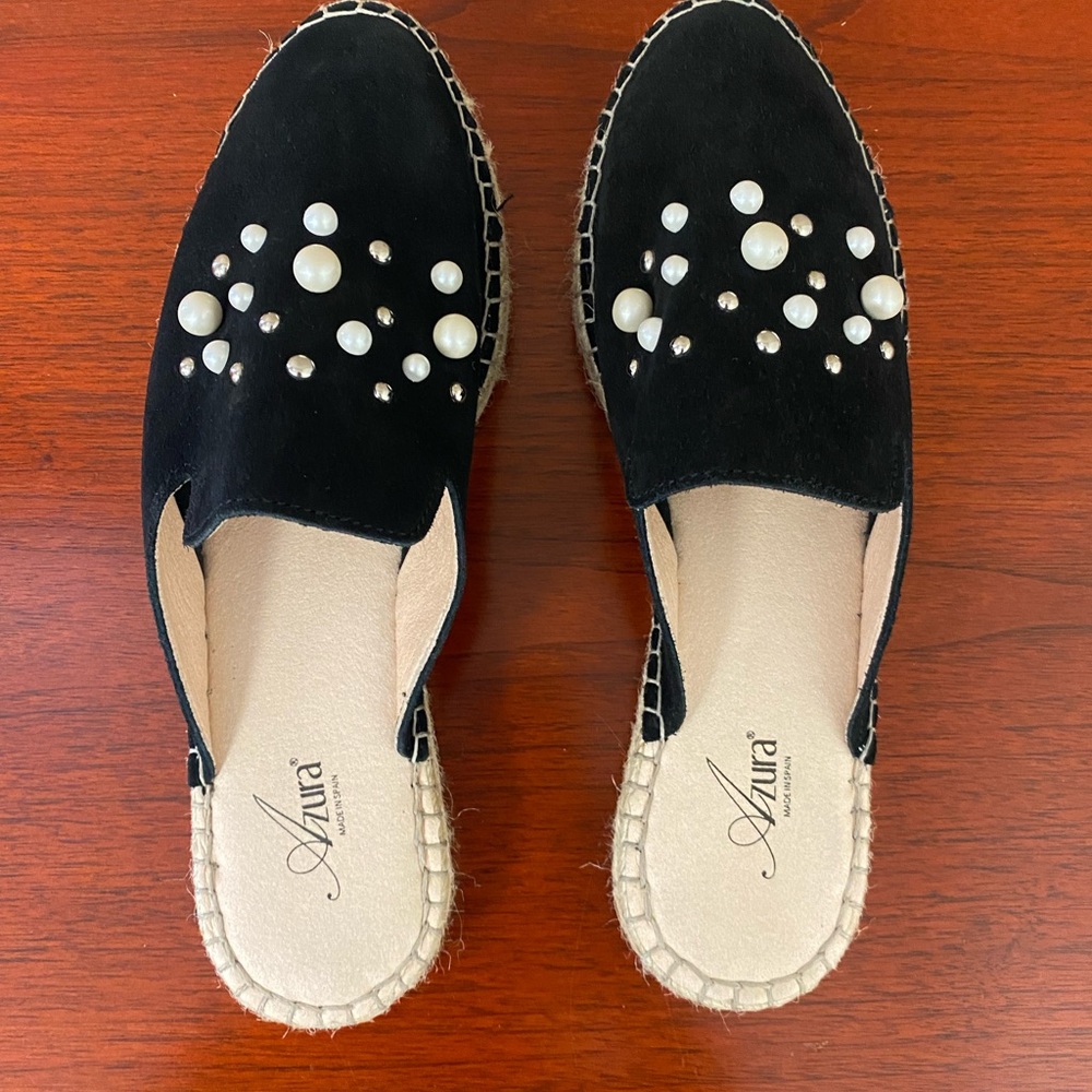 NWOT. Azura | Black Lorinda embellished Suede slide mule - Women’s  size 9